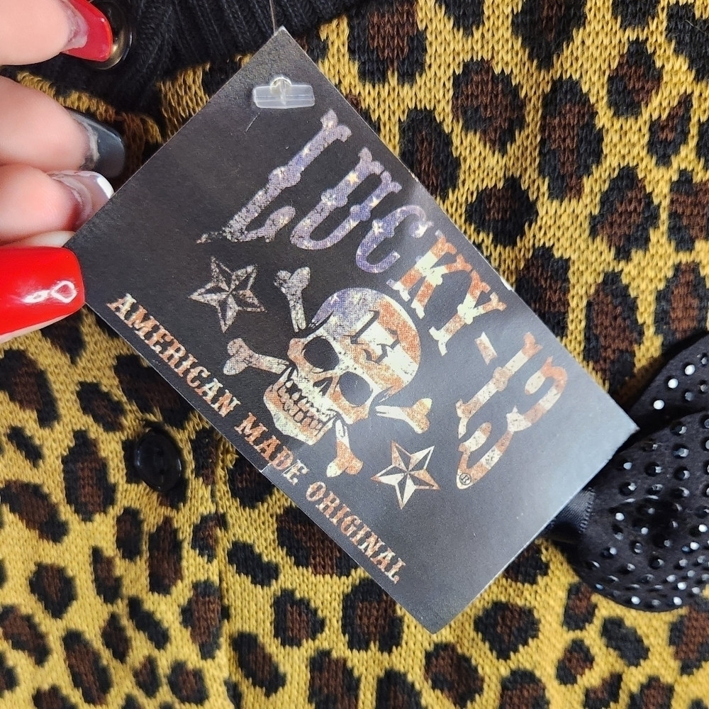 LUCKY 13 NWT TIME TO KILL CROPPED LEOPARD CARDIGAN Size Medium - Picture 2 of 10